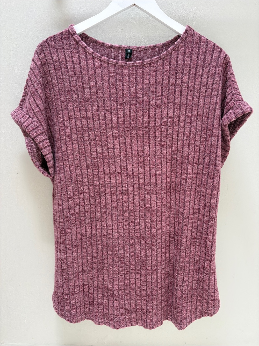 Ribbed Short-Sleeve Top in Mauve Pink